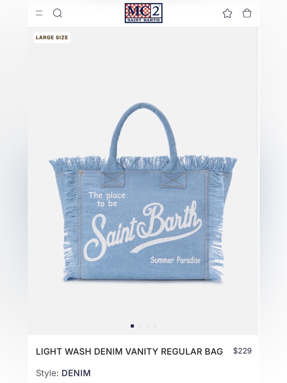 MC2 Saint Barth Light Blue Denim Fringed Tote